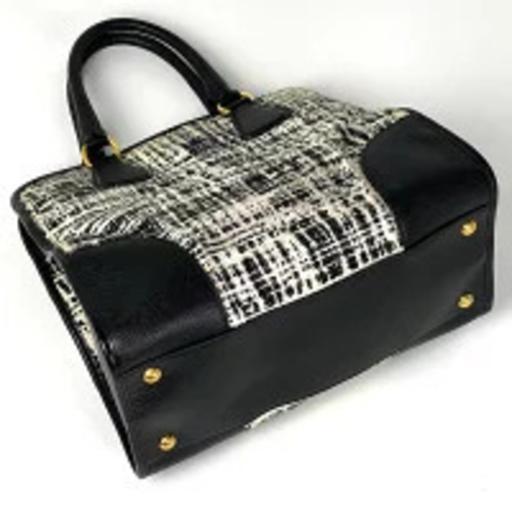 Prada Handbag White Saffiano Black Tweed Tote Nero Leather Bag